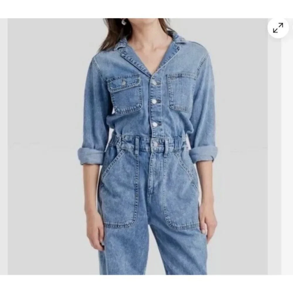 NEW Women's 2 Long Sleeve Utility Baggy Denim Jumpsuit - Universal Thread 1842 - Picture 4 of 9
